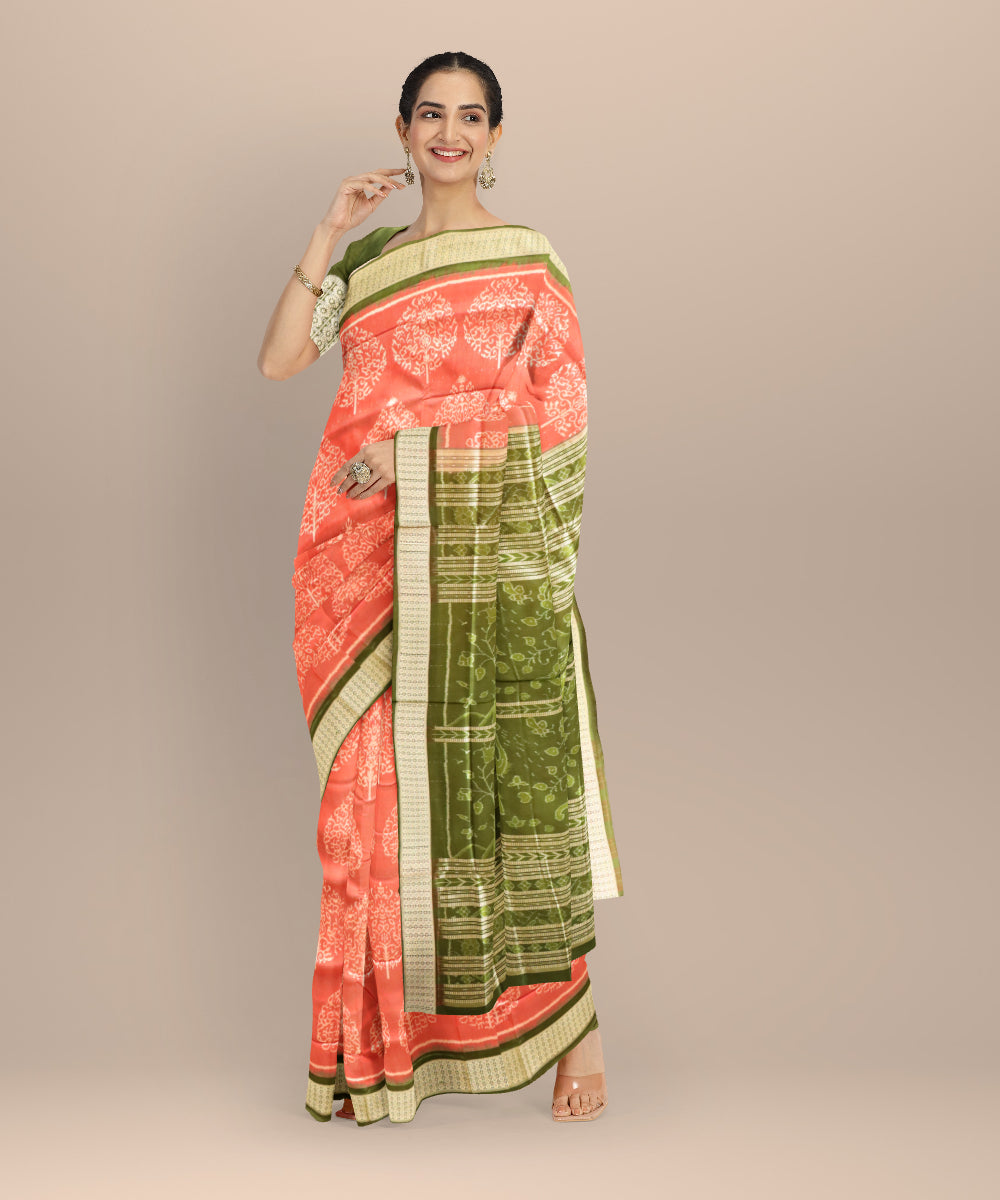 Peach deep spring bud silk handloom sambalpuri saree