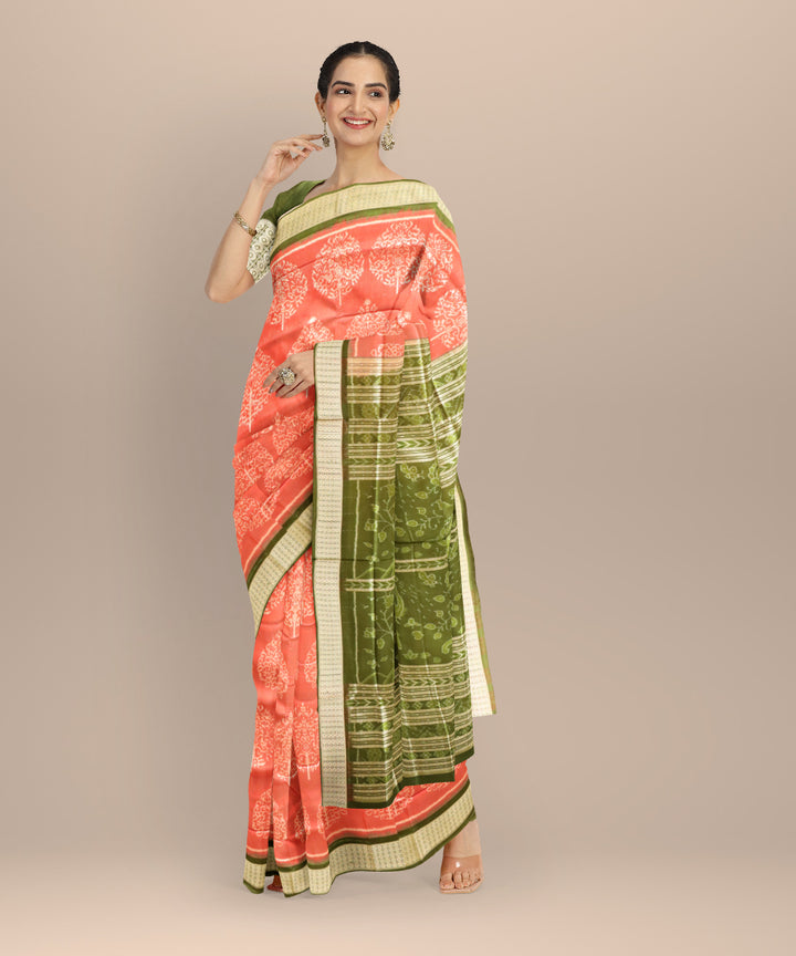Peach deep spring bud silk handloom sambalpuri saree
