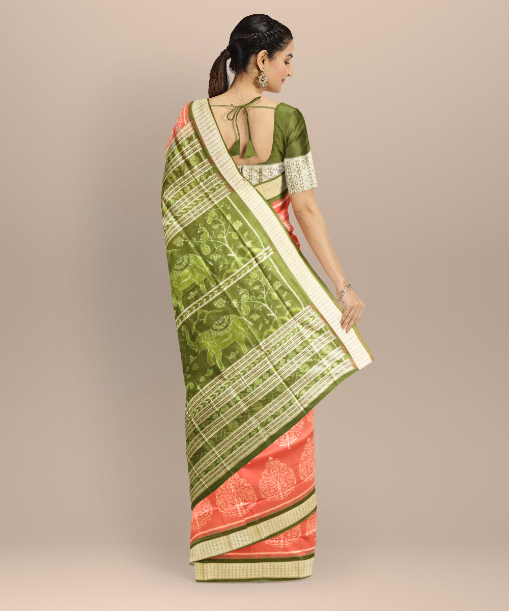 Peach deep spring bud silk handloom sambalpuri saree