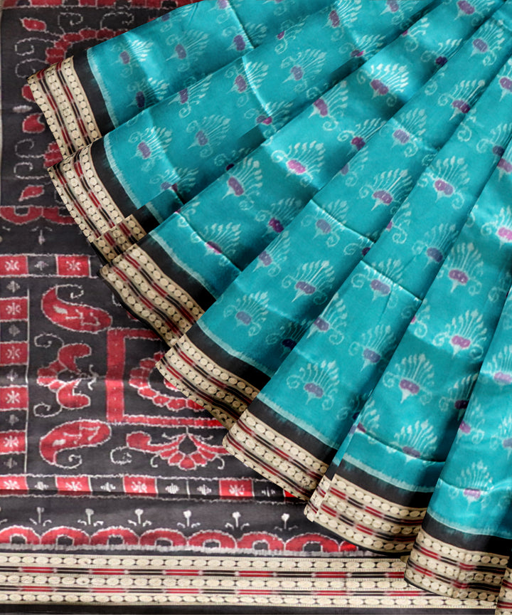 Sky blue black silk handloom sambalpuri saree