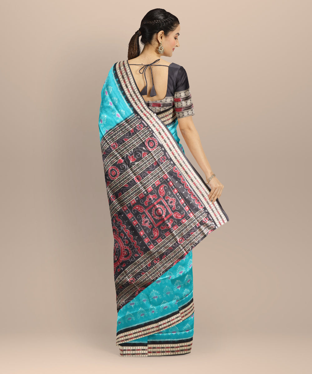 Sky blue black silk handloom sambalpuri saree