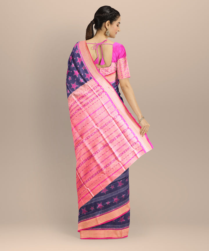 Cyan blue dogwood roses silk handloom sambalpuri saree