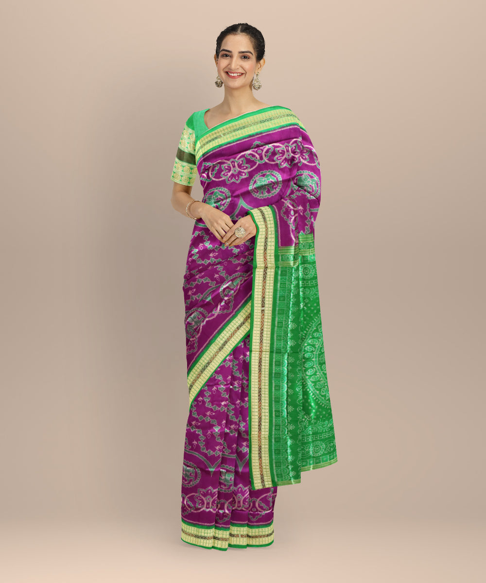 Purple deep green silk handloom sambalpuri saree