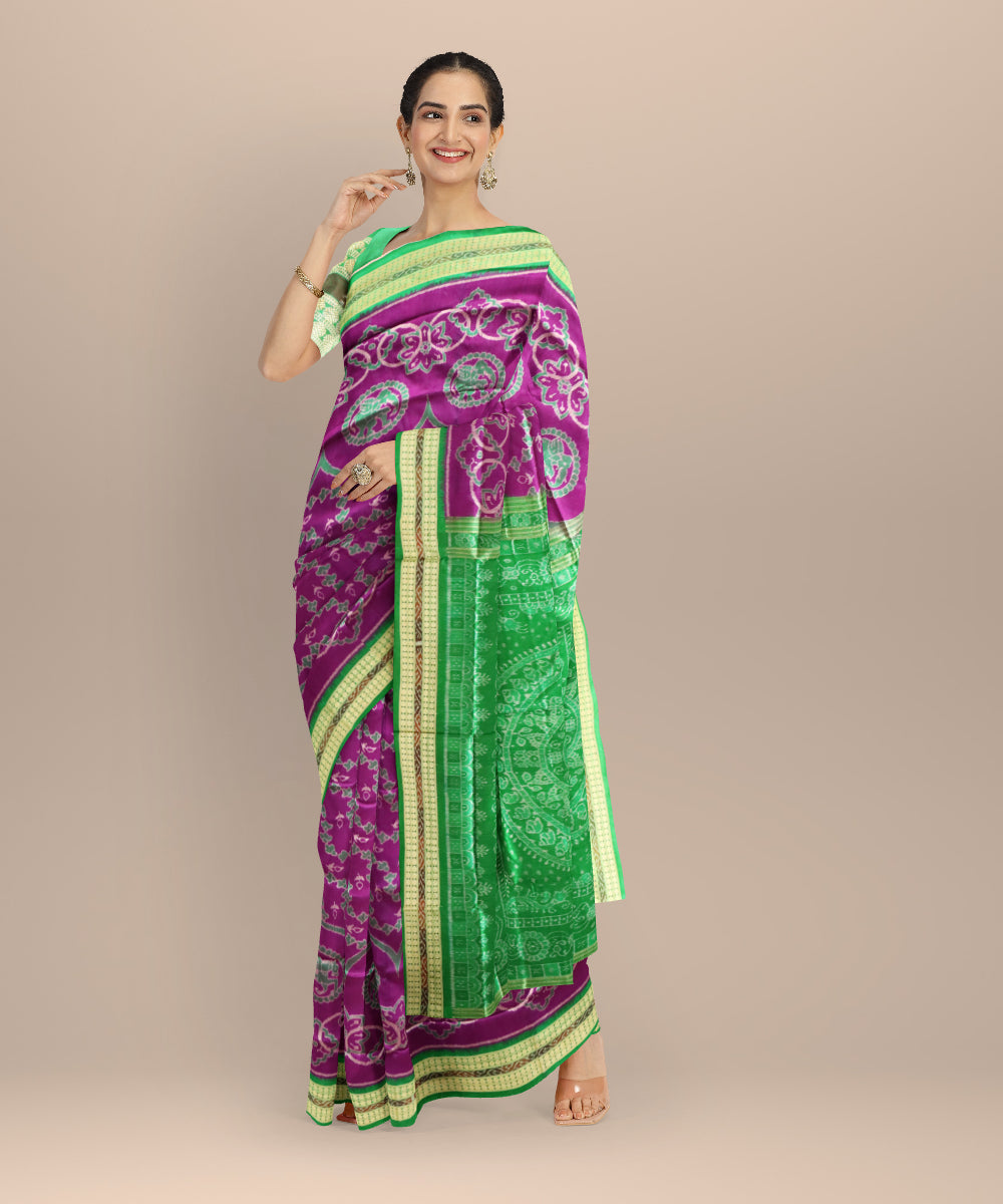 Purple deep green silk handloom sambalpuri saree