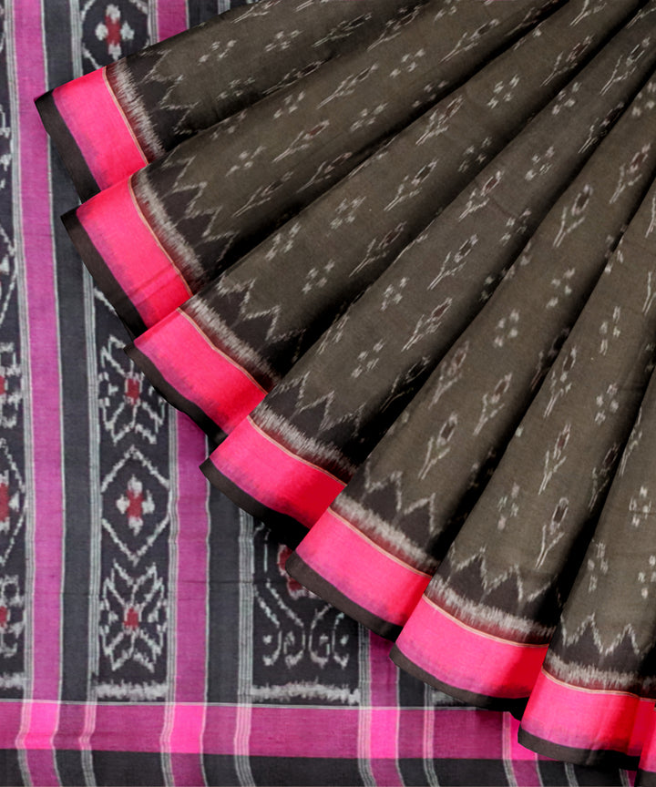 Cadet grey barbie pink cotton handloom nuapatna saree