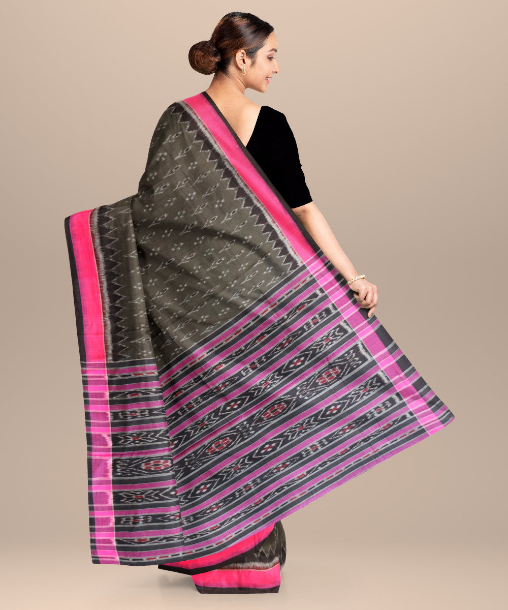 Cadet grey barbie pink cotton handloom nuapatna saree