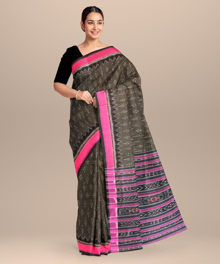 Cadet grey barbie pink cotton handloom nuapatna saree