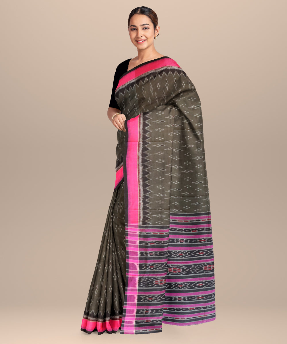 Cadet grey barbie pink cotton handloom nuapatna saree