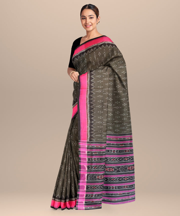 Cadet grey barbie pink cotton handloom nuapatna saree