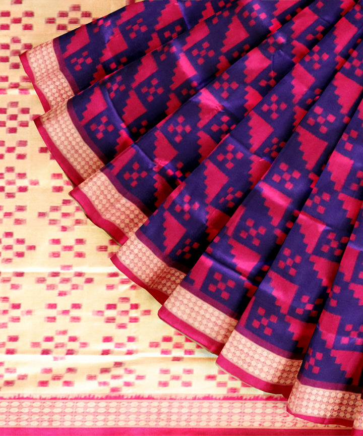 Multicolor deep pink silk handloom sambalpuri saree