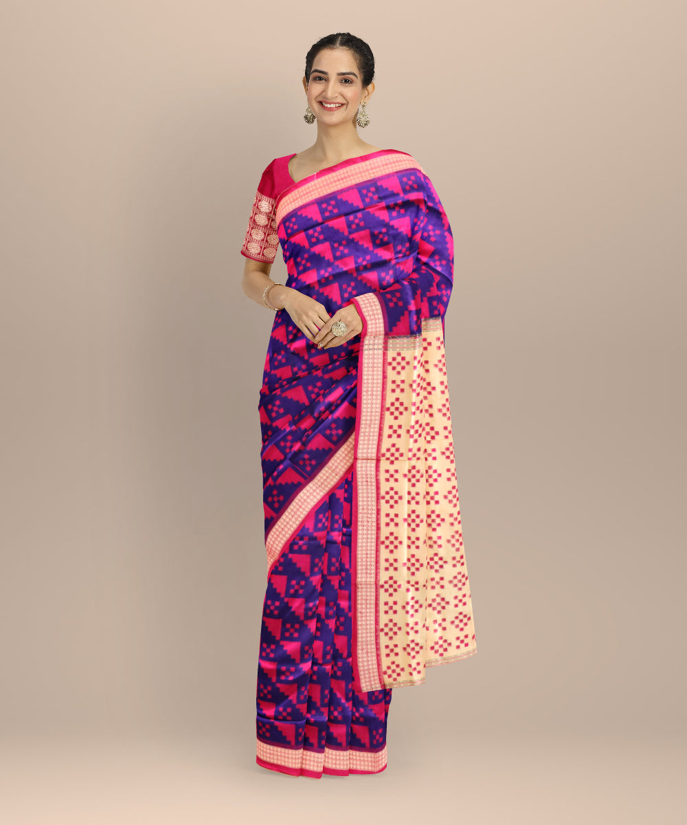 Multicolor deep pink silk handloom sambalpuri saree