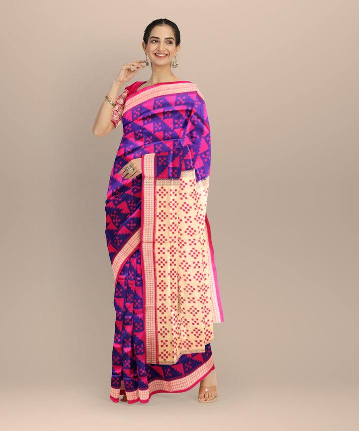 Multicolor deep pink silk handloom sambalpuri saree