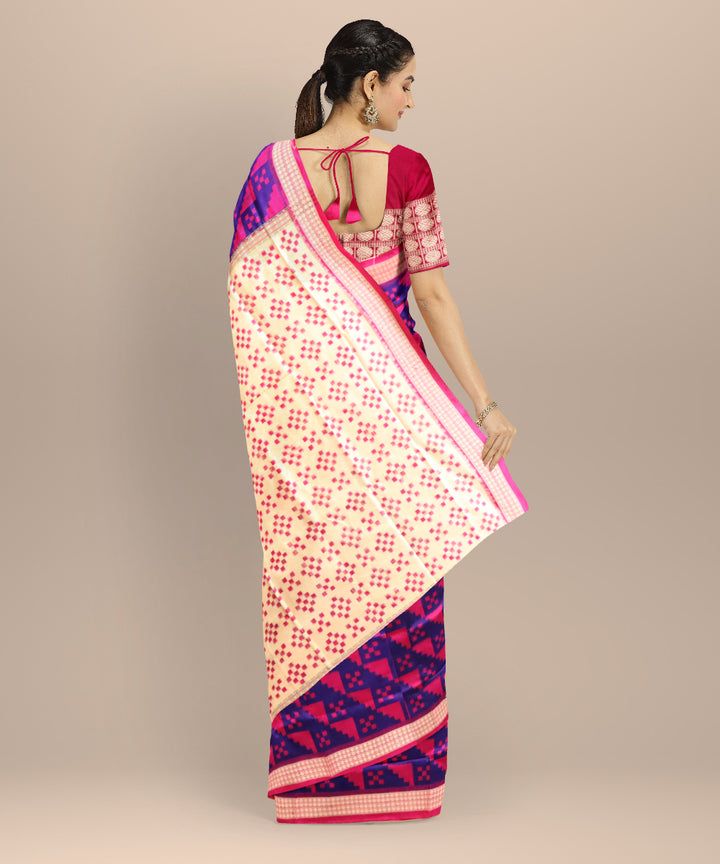 Multicolor deep pink silk handloom sambalpuri saree