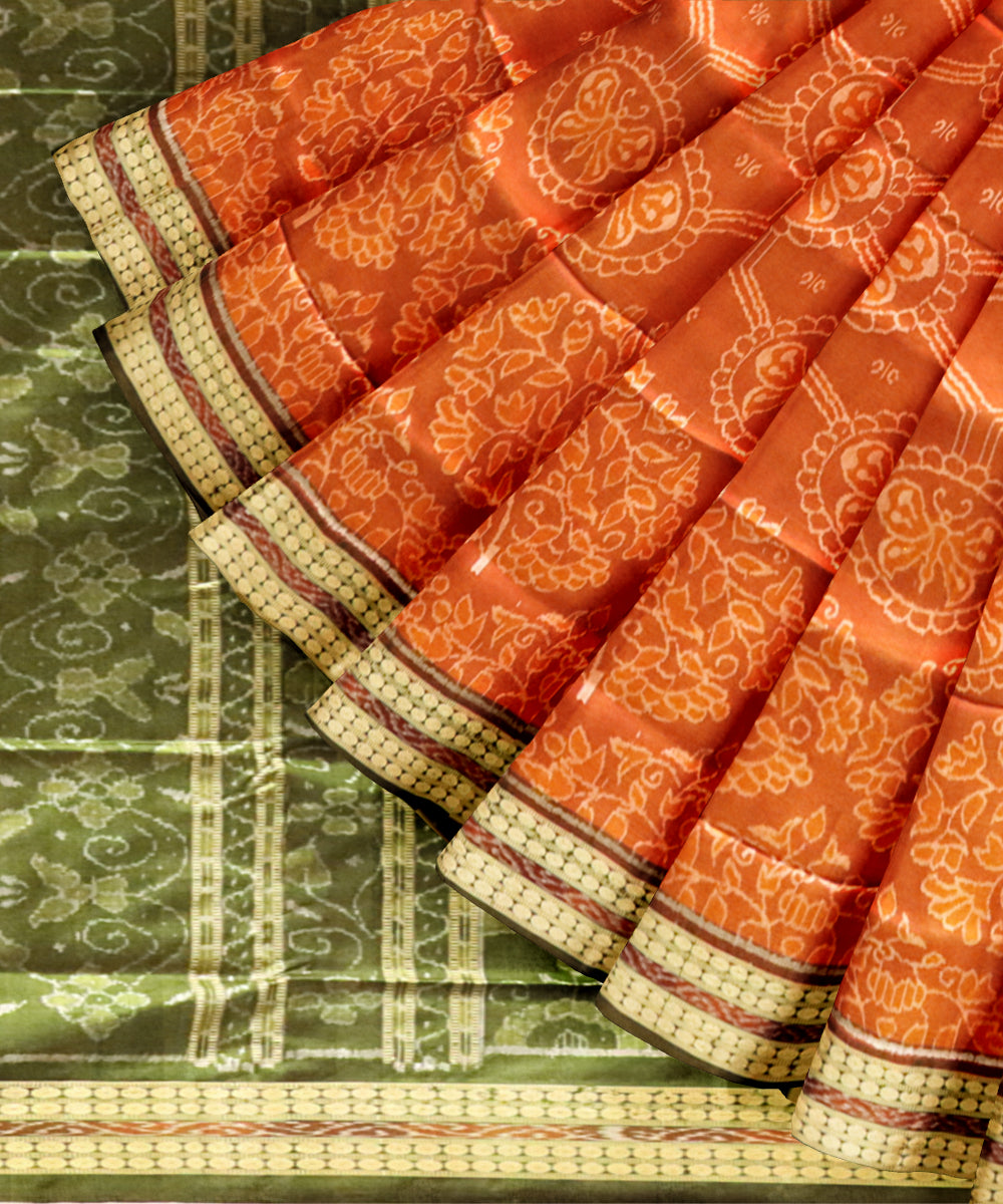 Copper deep moss green silk handloom sambalpuri saree