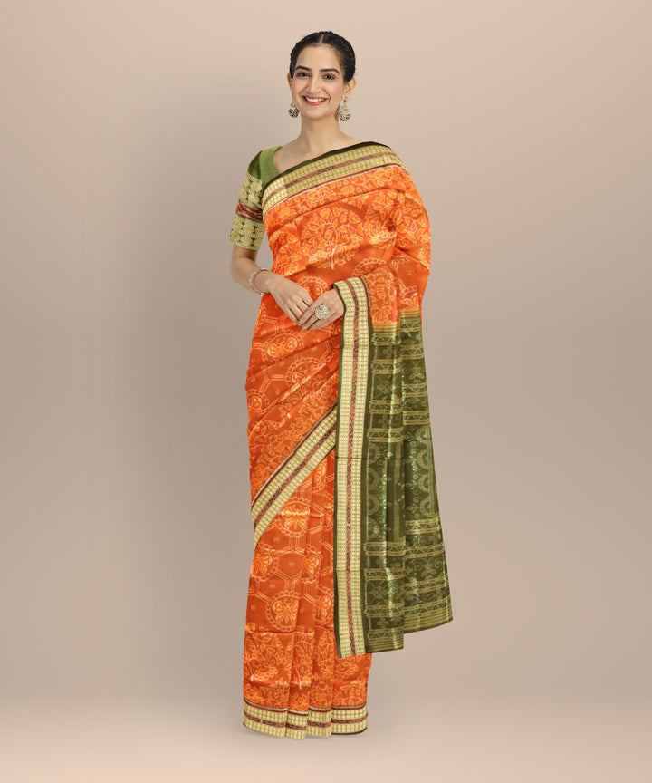 Copper deep moss green silk handloom sambalpuri saree