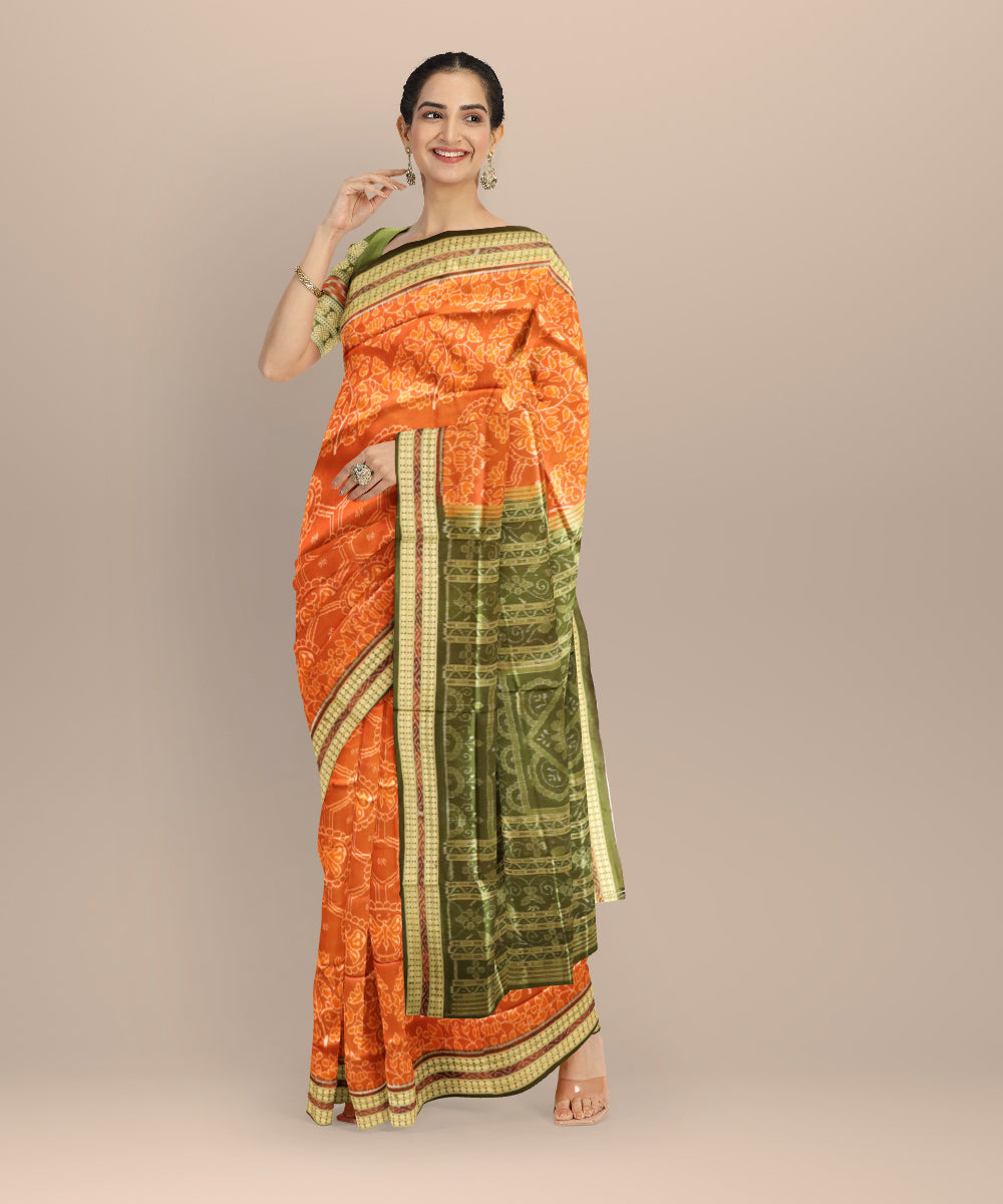 Copper deep moss green silk handloom sambalpuri saree
