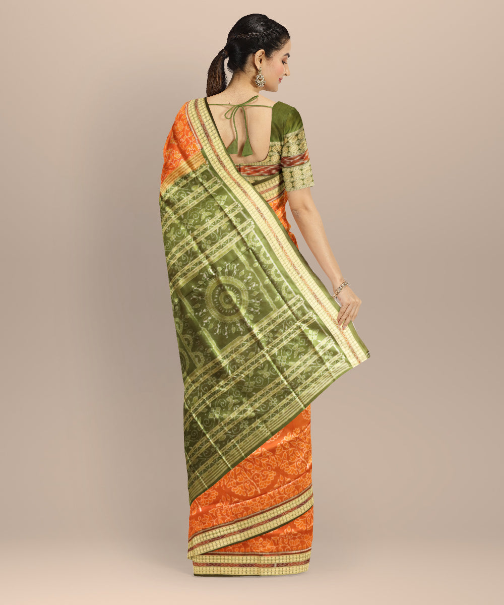 Copper deep moss green silk handloom sambalpuri saree