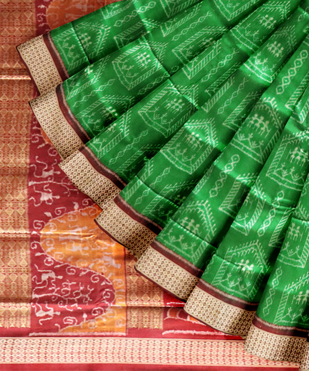 Dark green black bean silk handloom sonepur saree