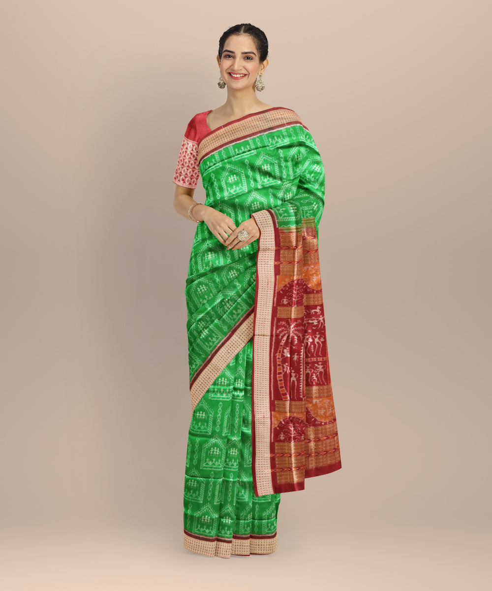 Dark green black bean silk handloom sonepur saree