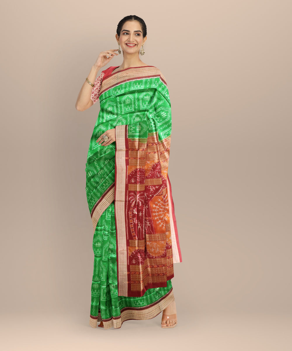 Dark green black bean silk handloom sonepur saree