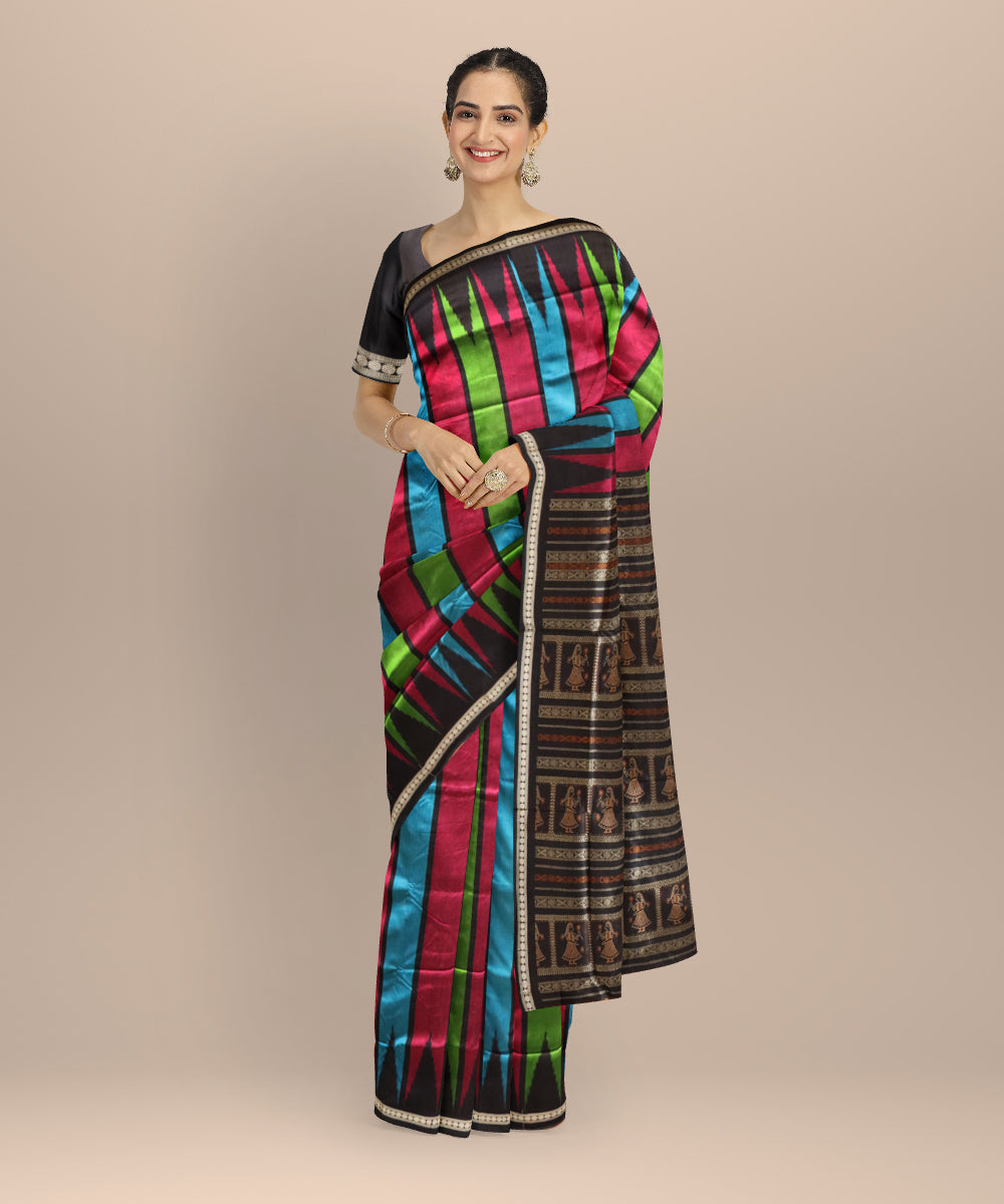 Multicolor black silk handloom sonepur saree