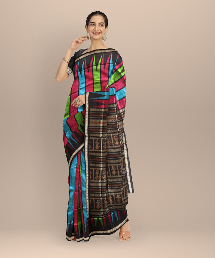 Multicolor black silk handloom sonepur saree