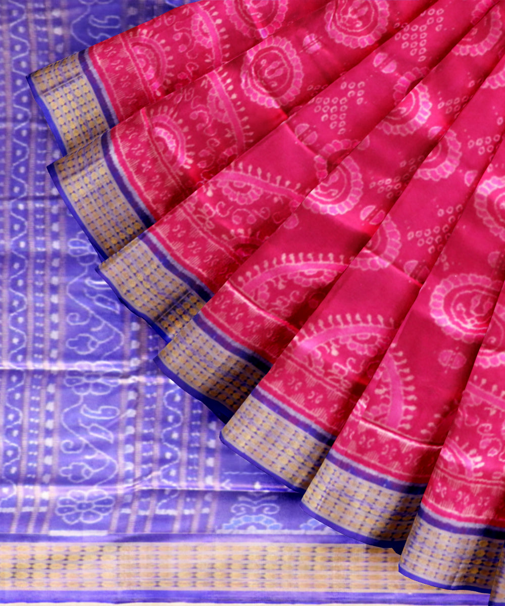 Pink dark blue half tissue silk handloom sambalpuri saree