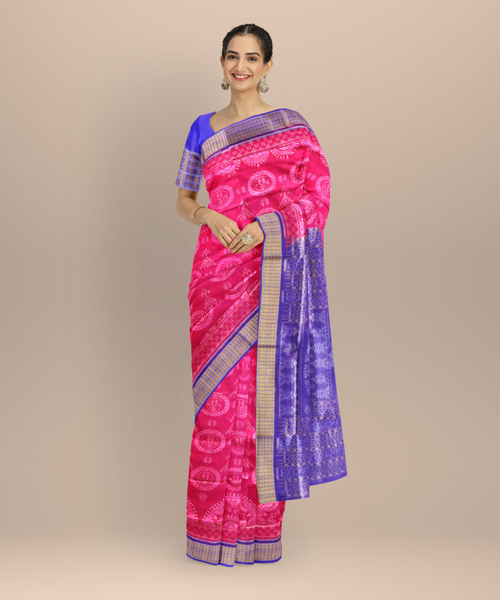 Pink dark blue half tissue silk handloom sambalpuri saree