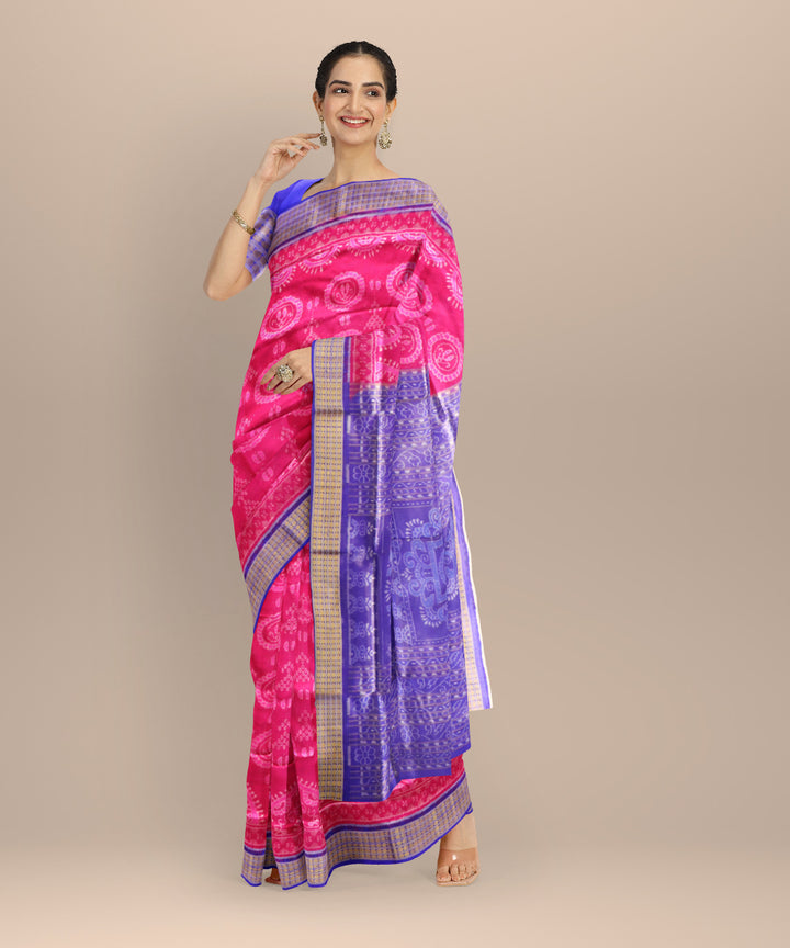 Pink dark blue half tissue silk handloom sambalpuri saree