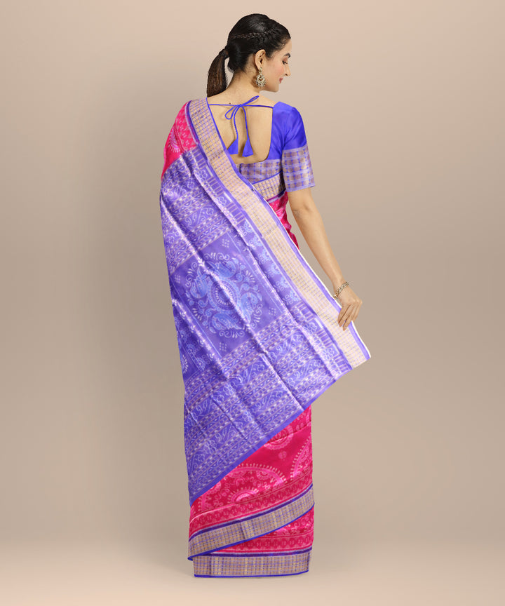 Pink dark blue half tissue silk handloom sambalpuri saree