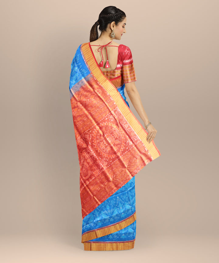 Cerulean blue maroon half tissue silk handloom sambalpuri saree