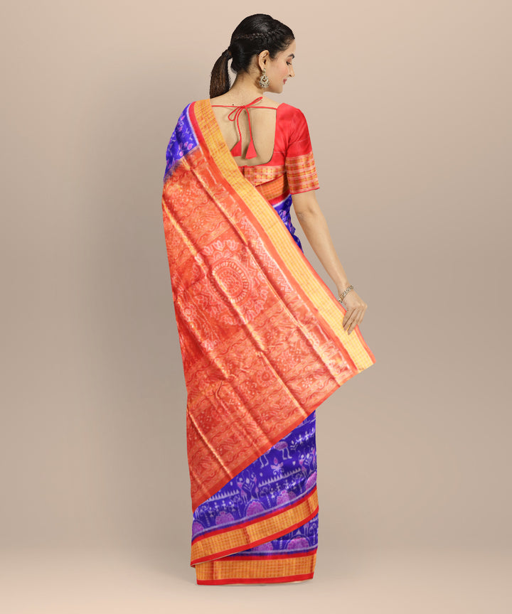 Navy blue dark red half tissue silk handloom sambalpuri saree