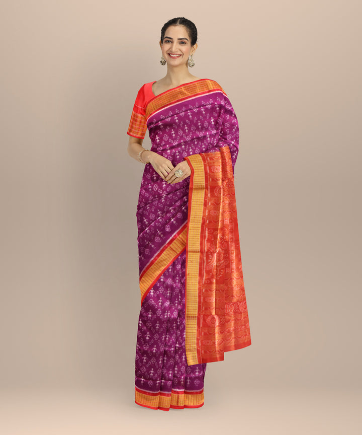 Purple maroon half tissue silk handloom sambalpuri saree