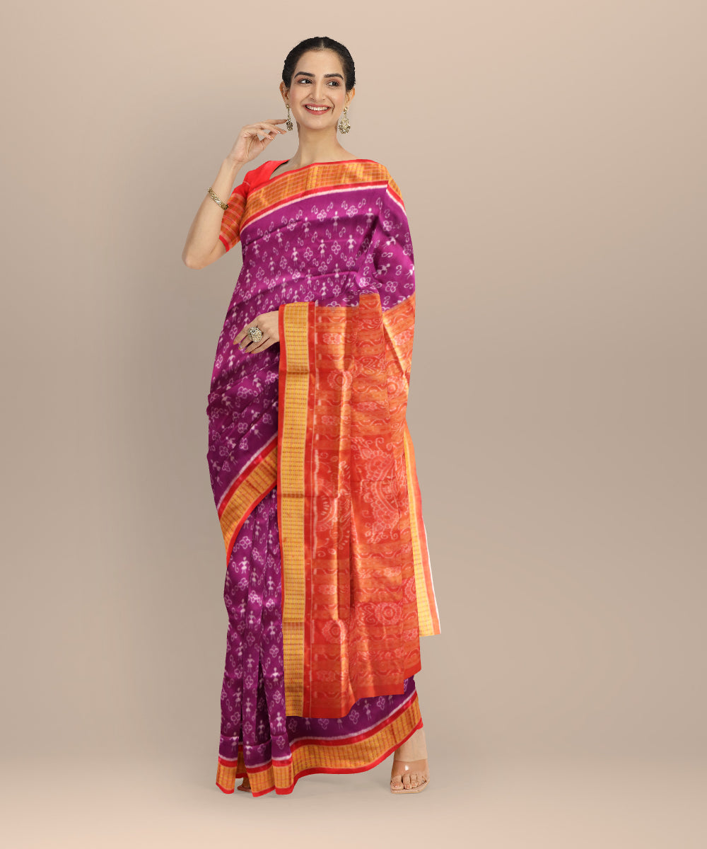 Purple maroon half tissue silk handloom sambalpuri saree