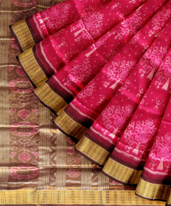 Pink coffee half tissue silk handloom sambalpuri saree
