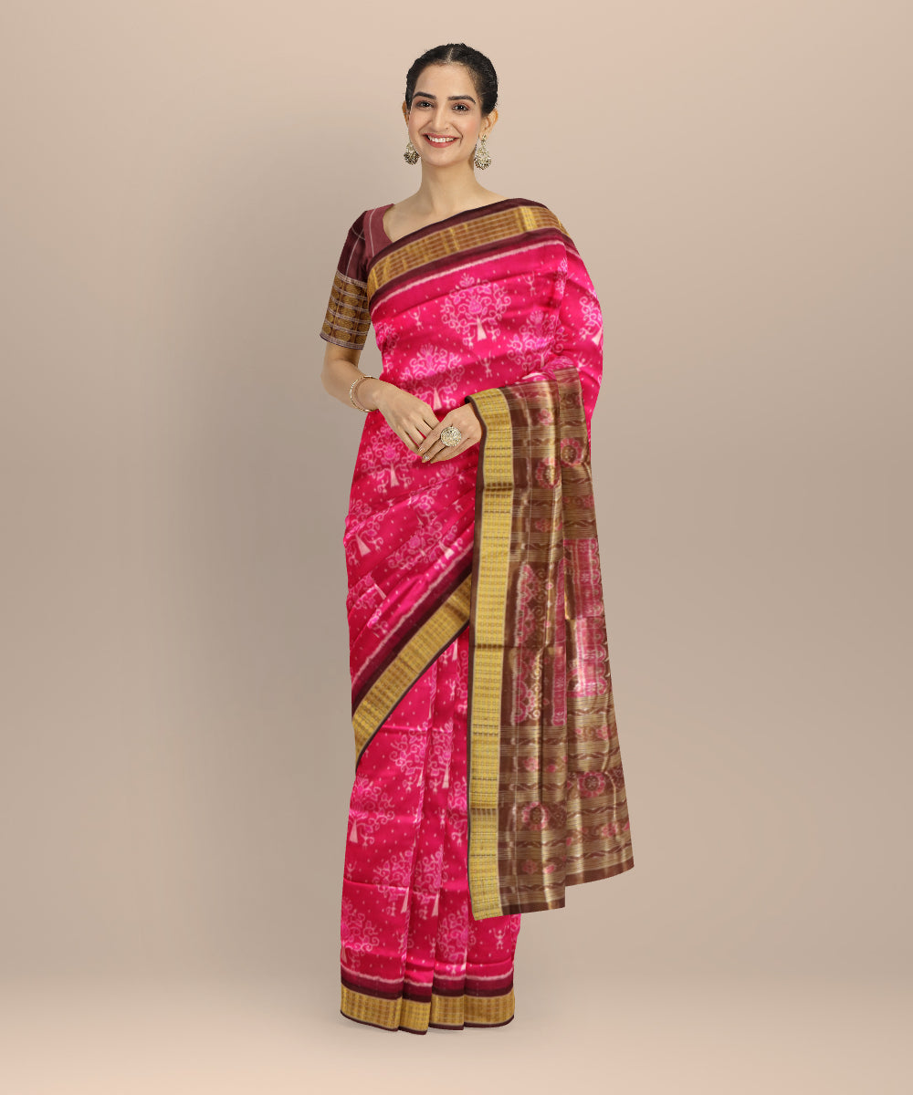 Pink coffee half tissue silk handloom sambalpuri saree