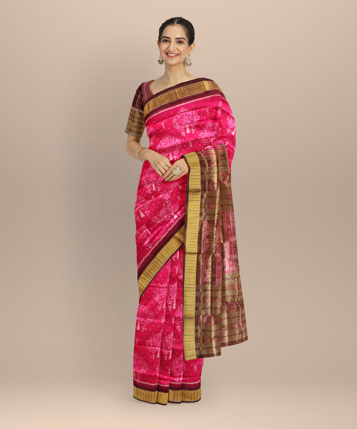 Pink coffee half tissue silk handloom sambalpuri saree