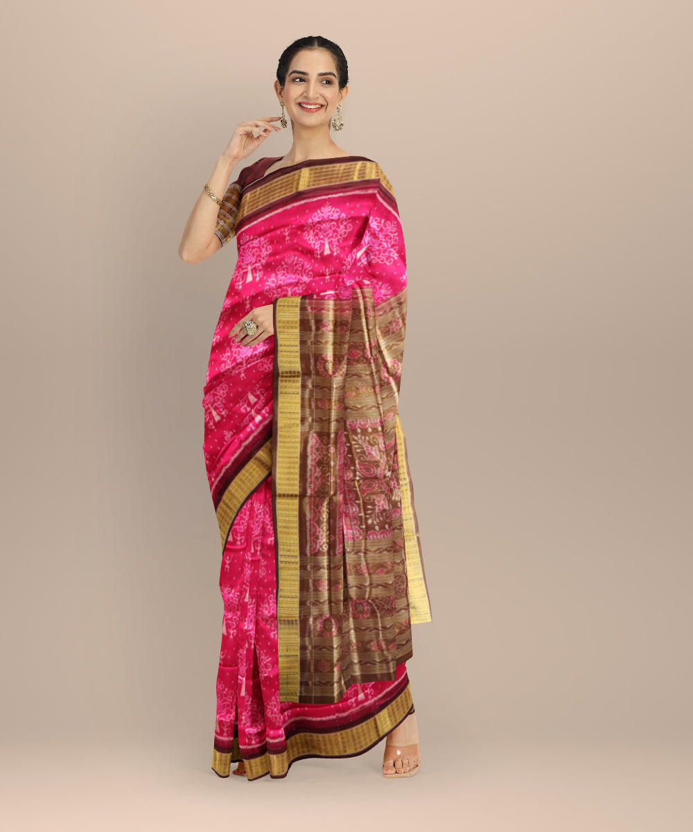 Pink coffee half tissue silk handloom sambalpuri saree