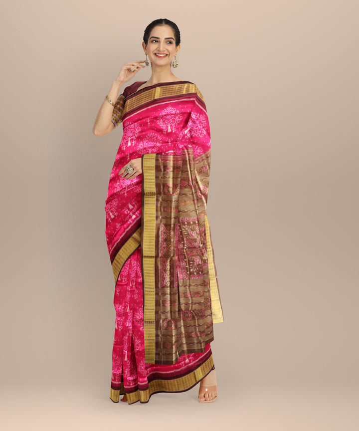 Pink coffee half tissue silk handloom sambalpuri saree