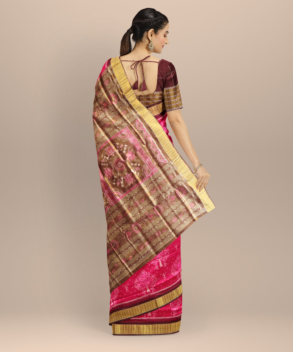 Pink coffee half tissue silk handloom sambalpuri saree