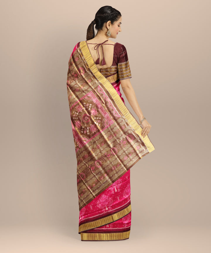 Pink coffee half tissue silk handloom sambalpuri saree