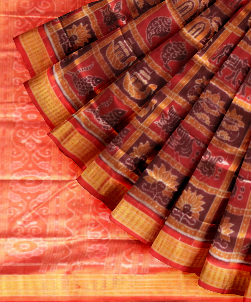 Multicolor dark red half tissue handloom silk sambalpuri saree