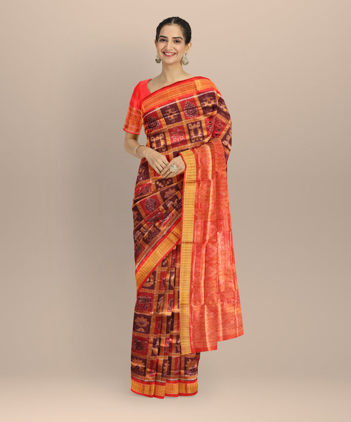 Multicolor dark red half tissue handloom silk sambalpuri saree