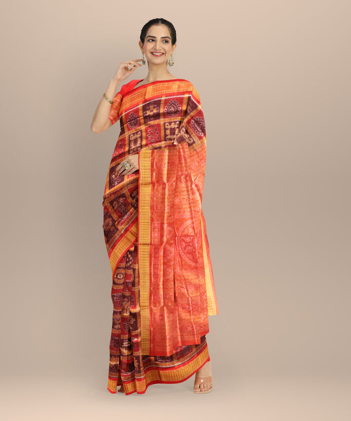 Multicolor dark red half tissue handloom silk sambalpuri saree