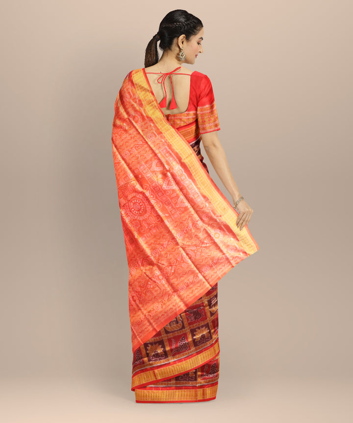 Multicolor dark red half tissue handloom silk sambalpuri saree