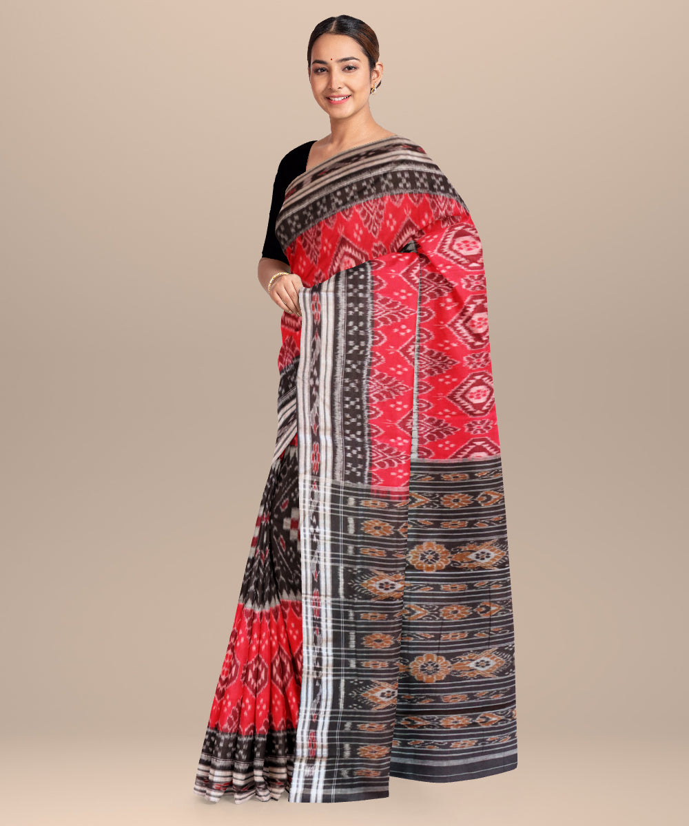 Multicolor black cotton handloom nuapatna saree