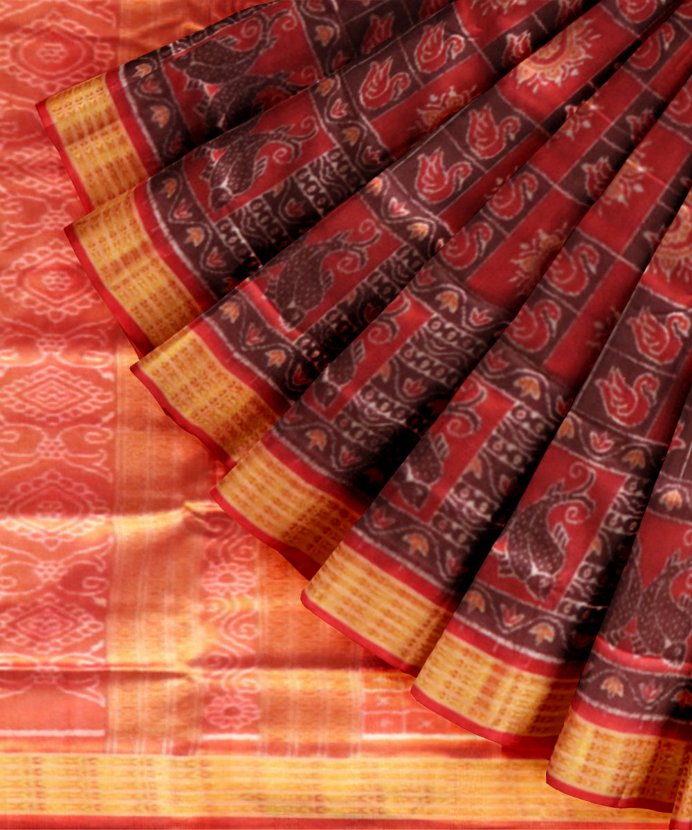 Multicolor dark red half tissue silk handloom sambalpuri saree