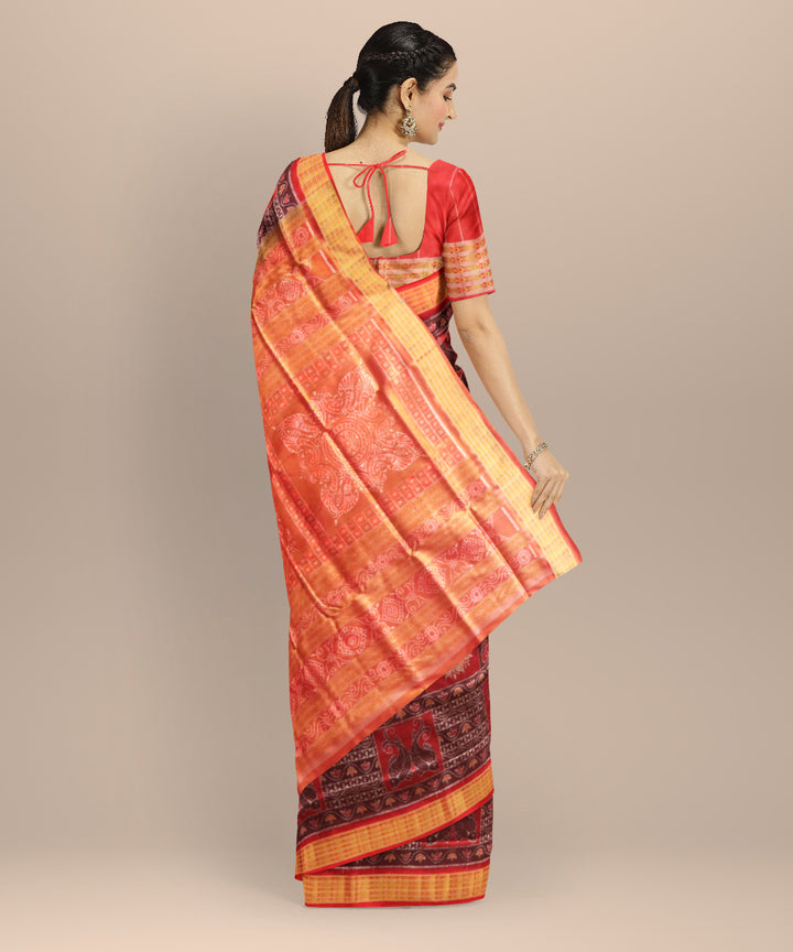 Multicolor dark red half tissue silk handloom sambalpuri saree