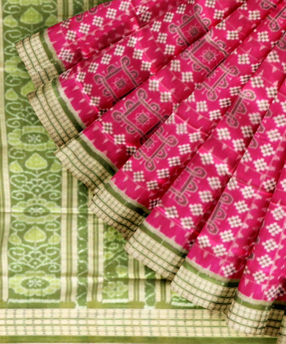 Pink deep moss green silk handloom sambalpuri saree