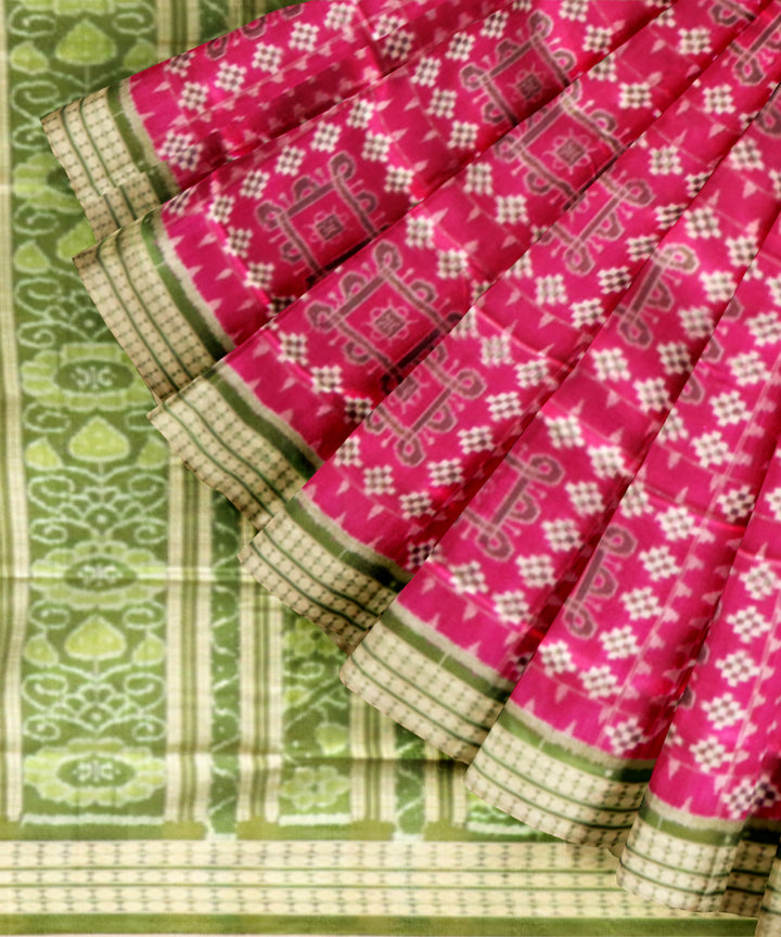 Pink deep moss green silk handloom sambalpuri saree